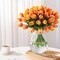30 Pcs Artificial Tulips PU Faux Flowers, Sunset Real Touch Fake Tulips for Valentine's Day Spring Easter Home Kitchen Wedding Decorations and New Year Decor
